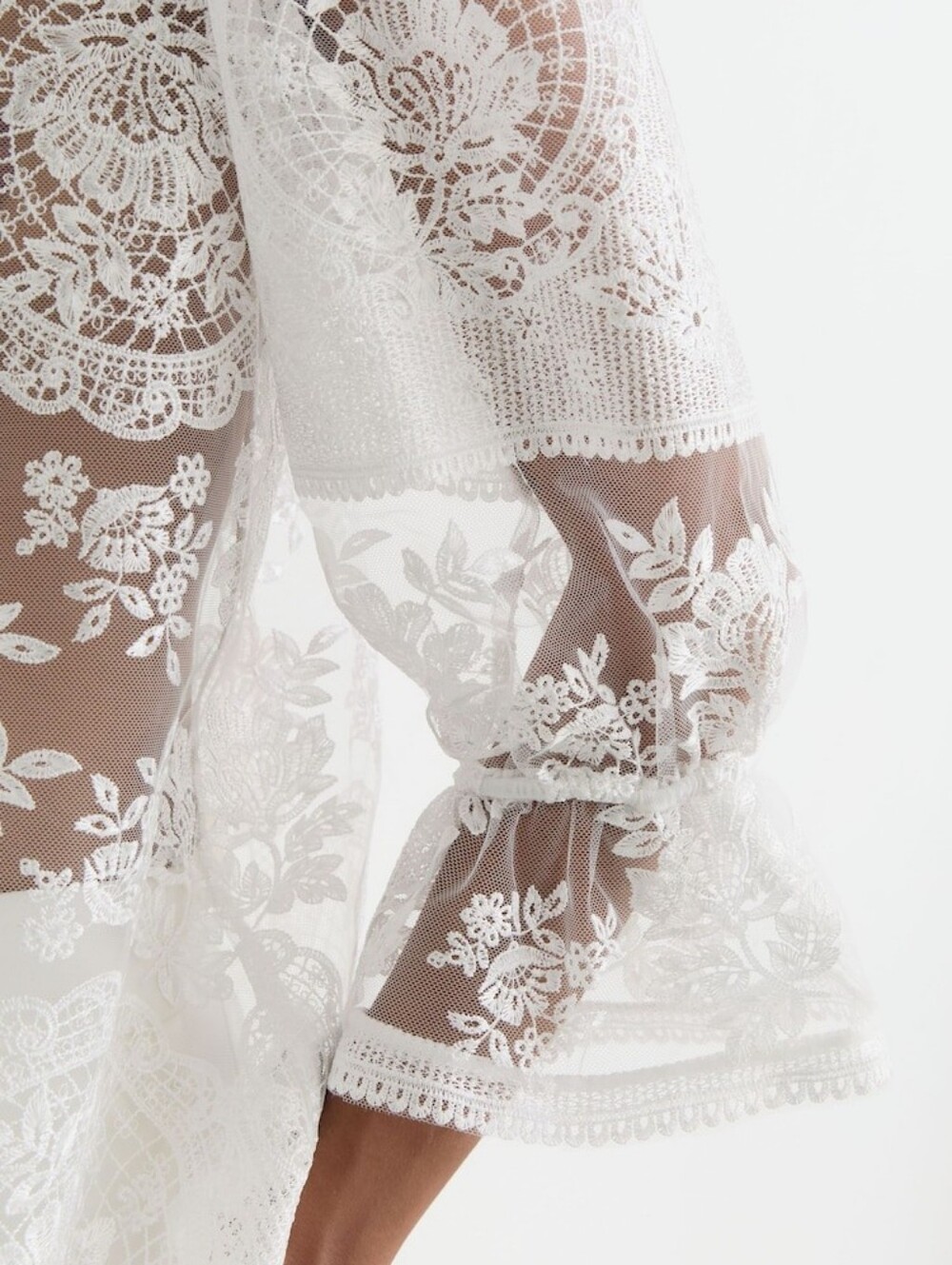 Reiss Demi Sheer Lace Tie-Neck Blouse in Ivory - Picture 5 of 16